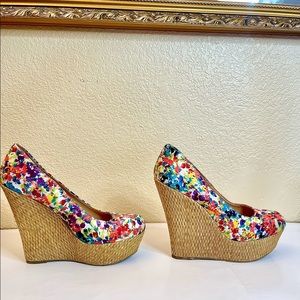 Brash Floral Wedge Heels